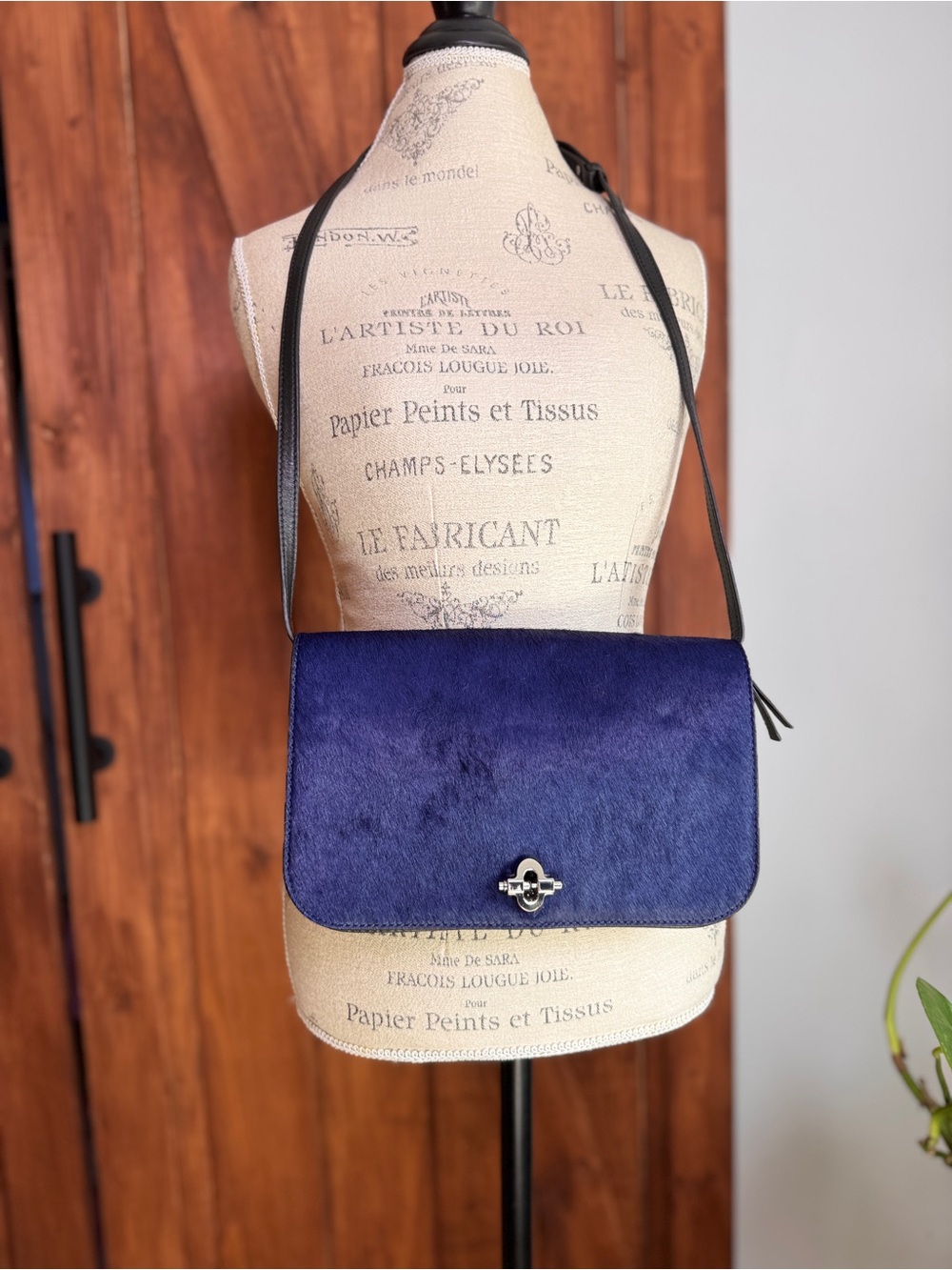 Banana Republic Vintage Navy Blue calf hair/leather shoulder bag
